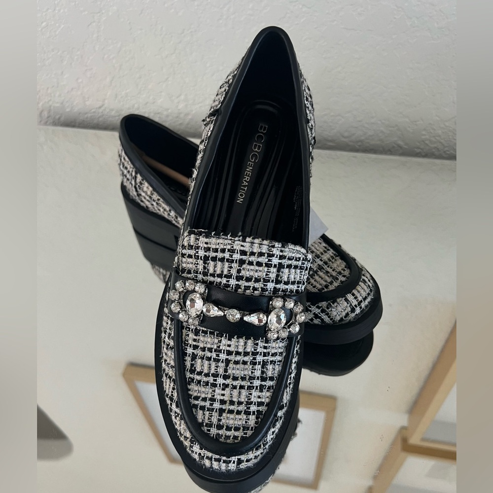 BCBGeneration Tweed Black and White Loafers